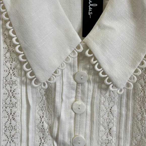 Lulus Uncommon Charm Ivory Lace Button-Up Big Collar Puff Sleeve Top M Boho NWT - Picture 6 of 12